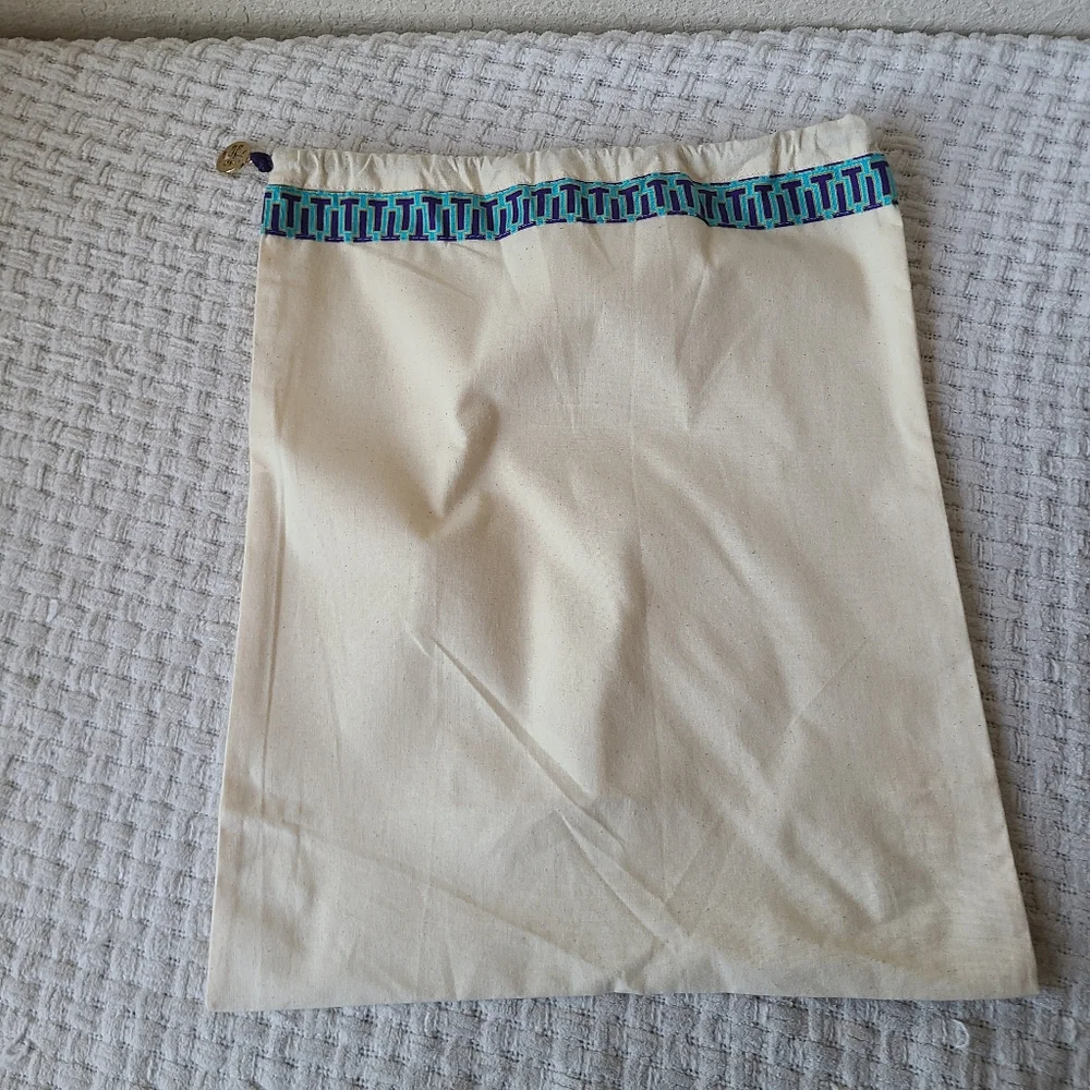 Tory Burch Cream Drawstring Dust Bag with Blue Trim